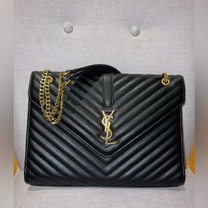 Yves Saint Laurent Black Quilted Leather Crossbody Bag with Gold Hardware